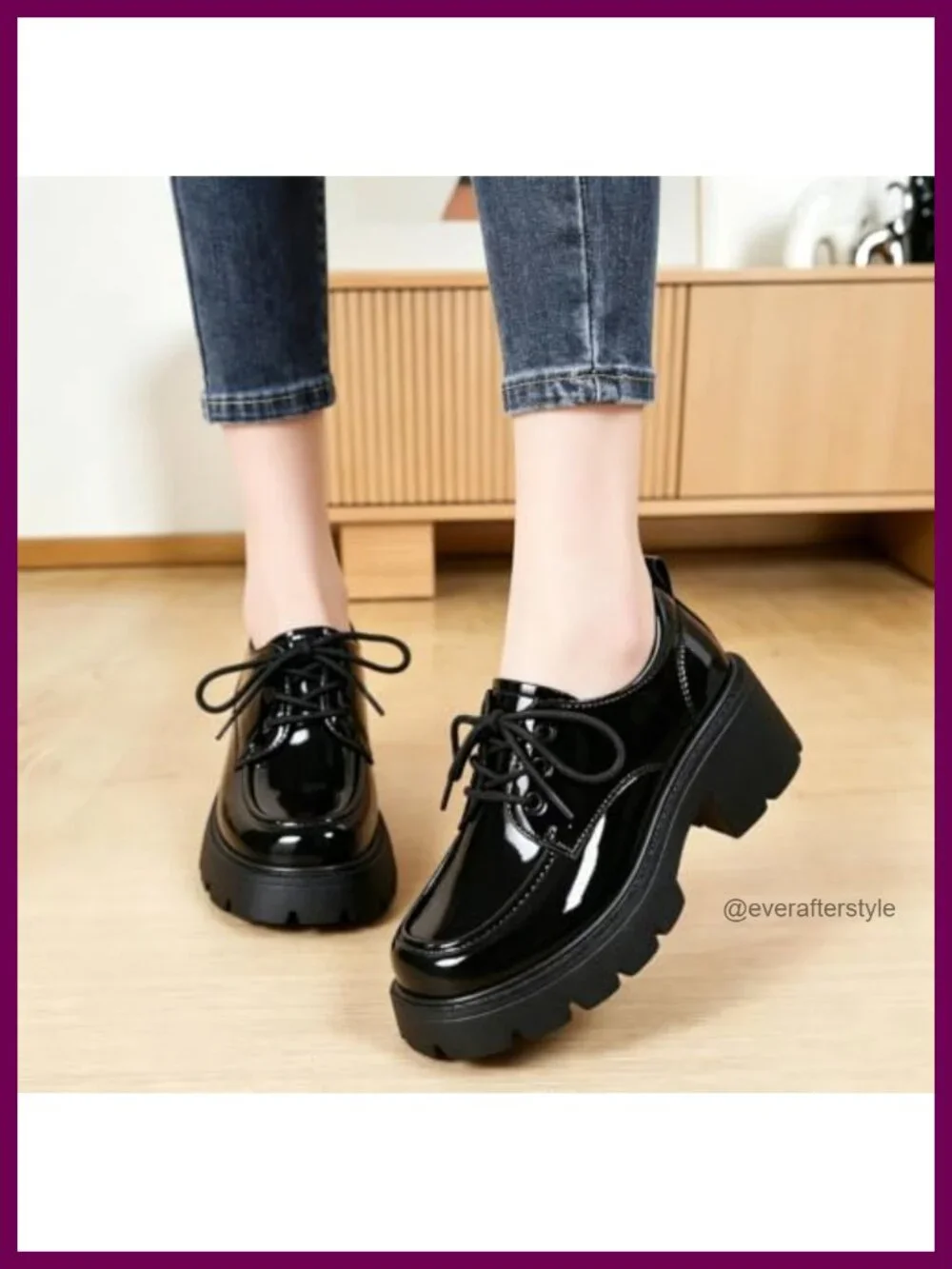 Women's Chunky Platform Oxfords Lace Up Round Toe Memory Foam Leather Shoes
